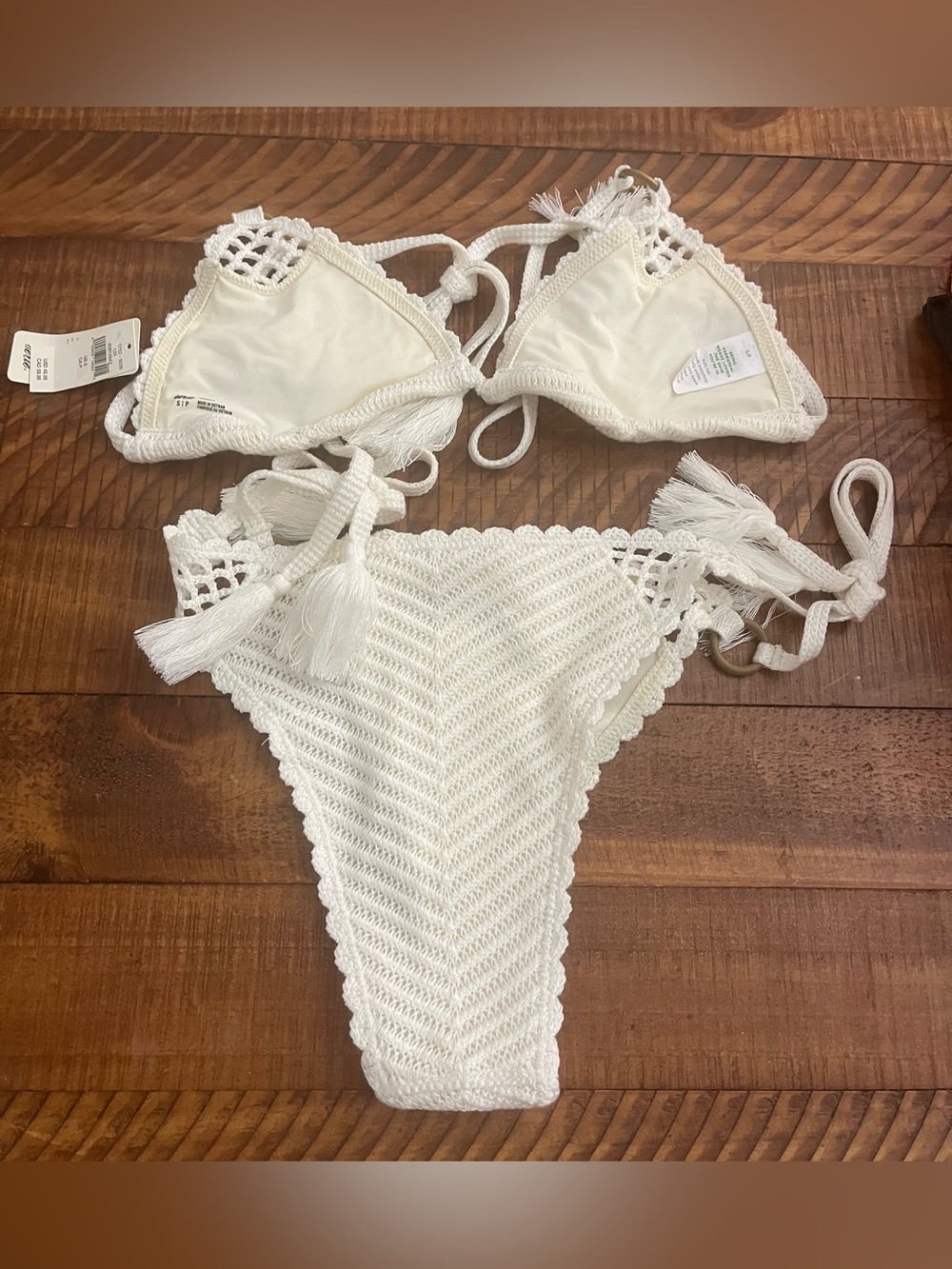NWT Aerie FULL SET Crochet String Triangle Top + String Tie Bottom Soft Muslin S - Picture 4 of 5